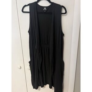 Coa Women's Size 2 Long Black Vest Duster With Zipper‎ Detail Soft Stretchy